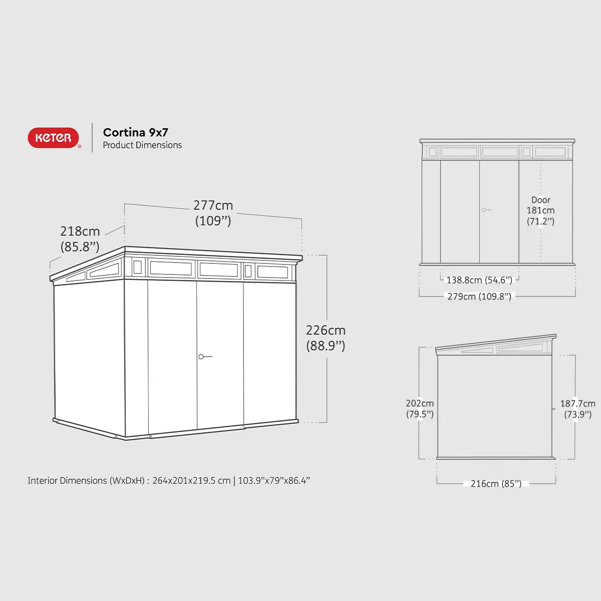 Keter Cortina Shed 9 x 7ft - Grey