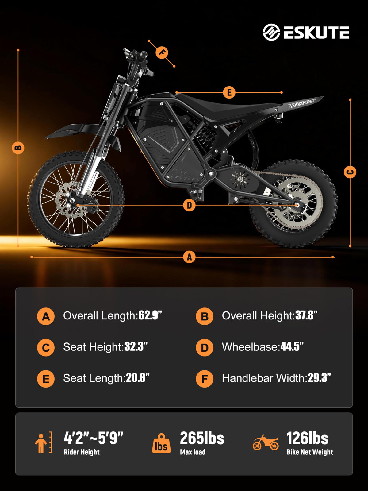 ESKUTE Electric Dirt Bike for Teens Adults, Electric Motorcycle 48V23Ah Battery